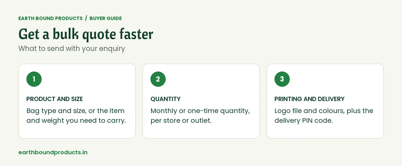 Get a bulk quote faster: send the product and size, the quantity, and your printing and delivery details