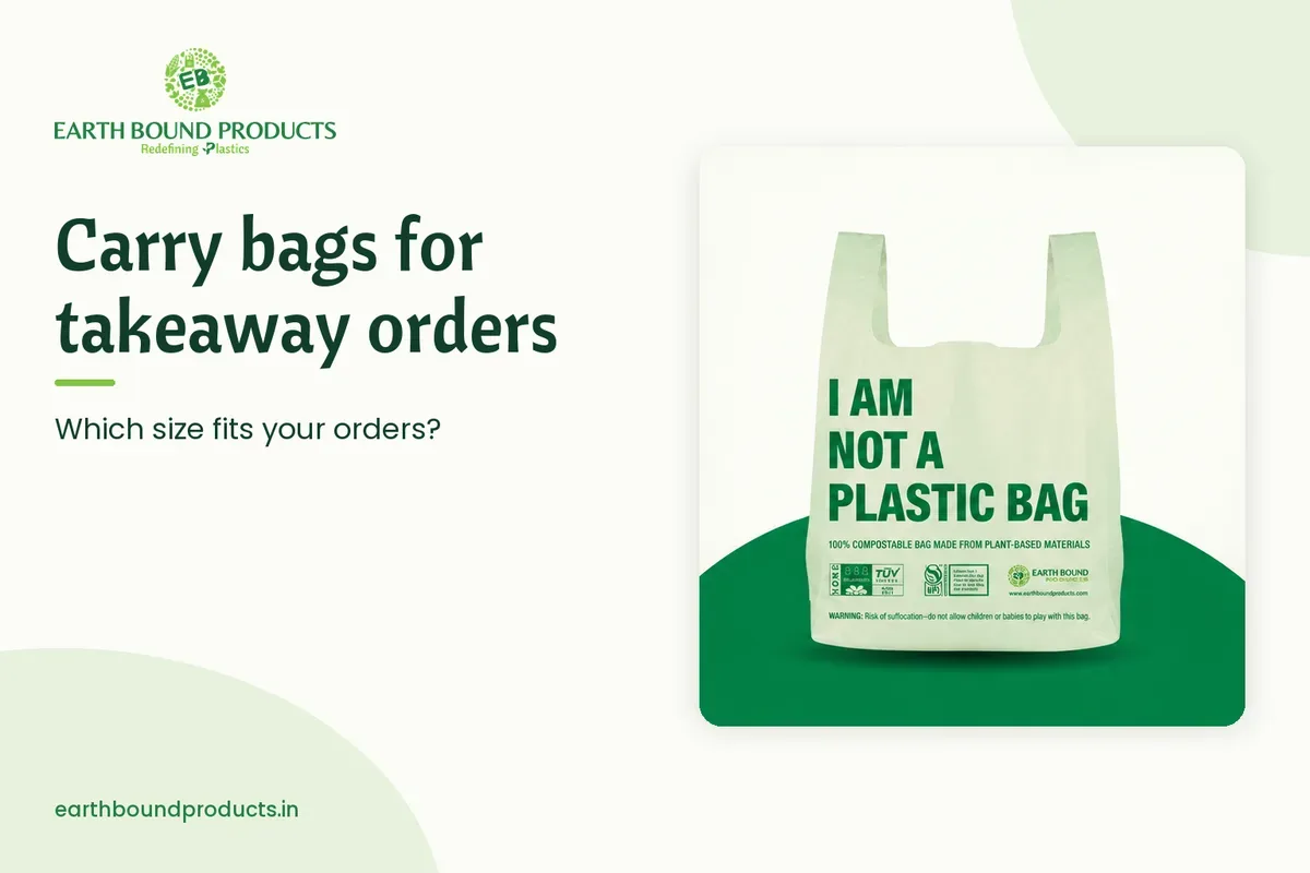 Compostable carry bag for restaurant takeaway orders, with the title Carry bags for takeaway orders: which size fits your orders?